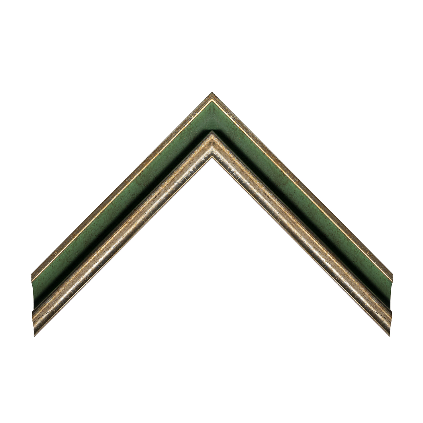 Cornice legno ayous sagomata argento gola verde | Albor